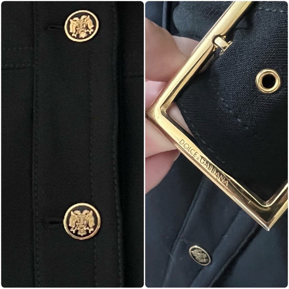 Vintage Dolce & Gabbana Wool Coat Black Gold Button Belted High Collar IT44 US 8 - Picture 12 of 16